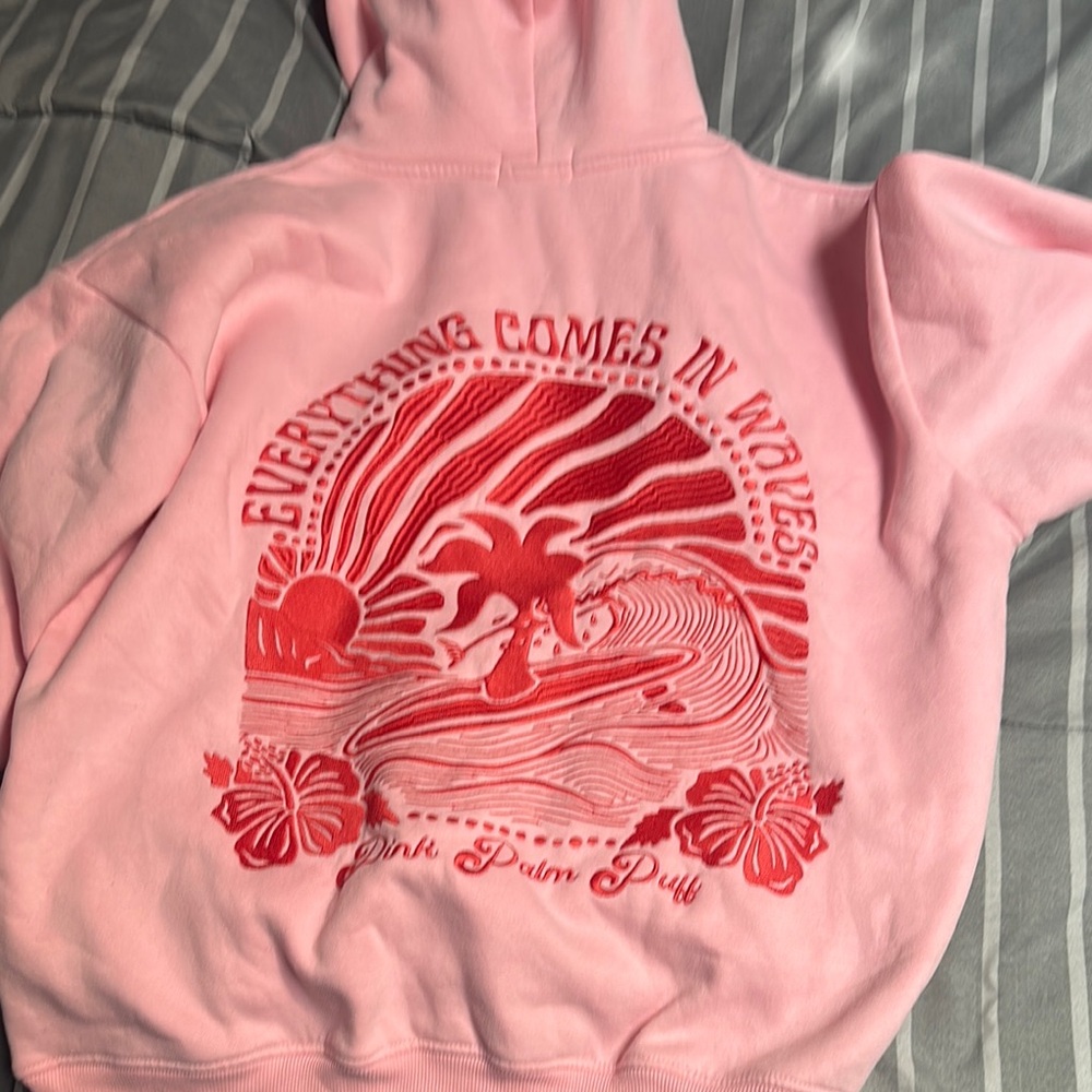 Pink Hoodie with Red Tropical Embroidery - Picture 2 of 3